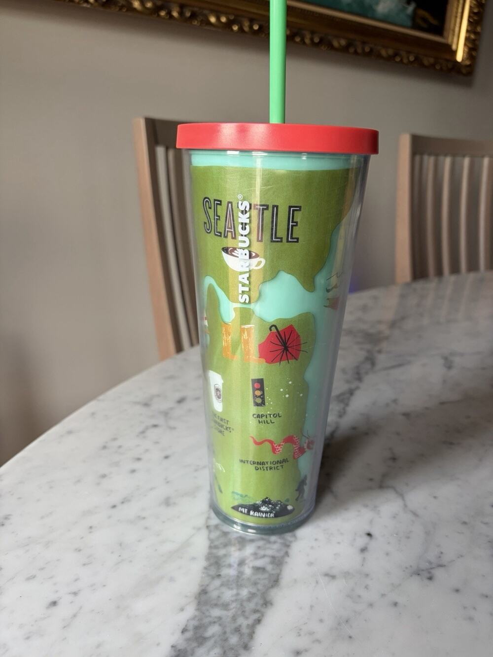 Starbucks Seattle Map Cold Cup 24oz Green Red Original 2022 Coffee & Tea Theme